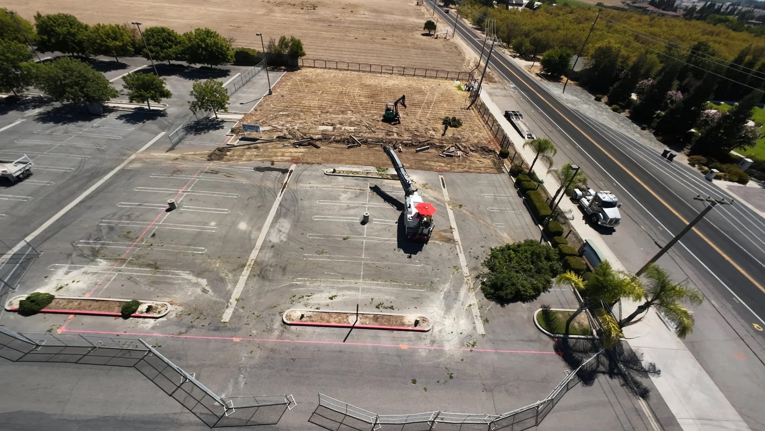 Aerial view of excavators beginning site preparation at the new Mar Addai Church